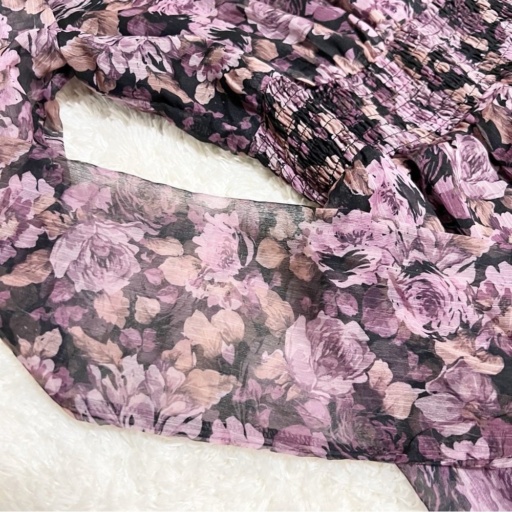 Lucy Paris Bristol Maxi Dress Purple Dark Floral V-neck Tiered Ruffled - Picture 9 of 15